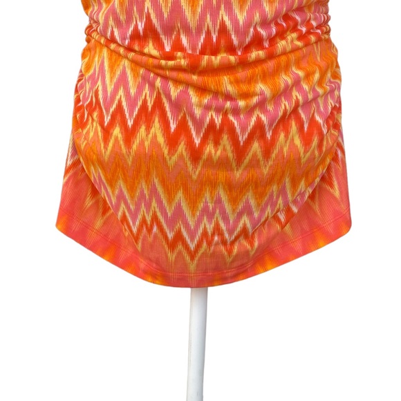 Vince Camuto Yellow/Orange/Red Sunburst Pattern Blouse with Side Ruching XL - Picture 8 of 12